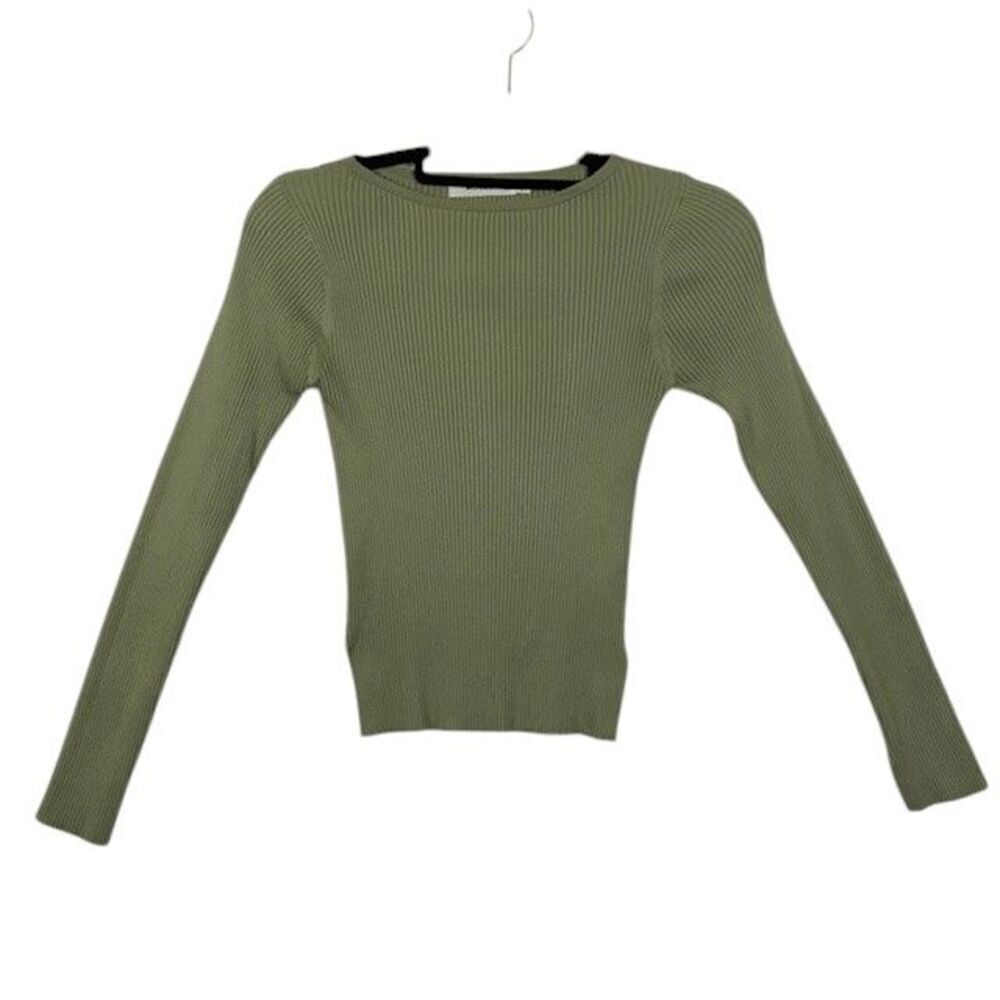 Moussy Brand Long Sleeve Ribbed Top Deep Sage Green Stretch Size Small